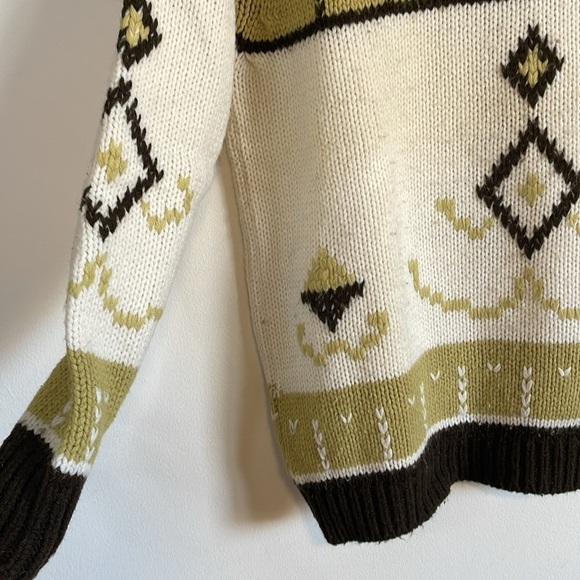 VTG Ski Sweater Fair Isle Retro Knit Waldorf Grandpa Large Cream Southwest - Picture 4 of 11